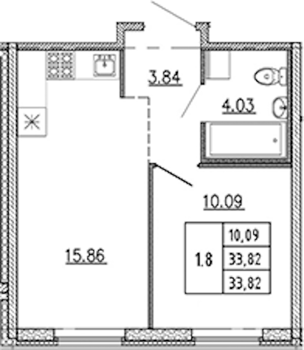 1-комнатная квартира 33.82 м², 1/22 эт., ЖК «Новые горизонты 2»